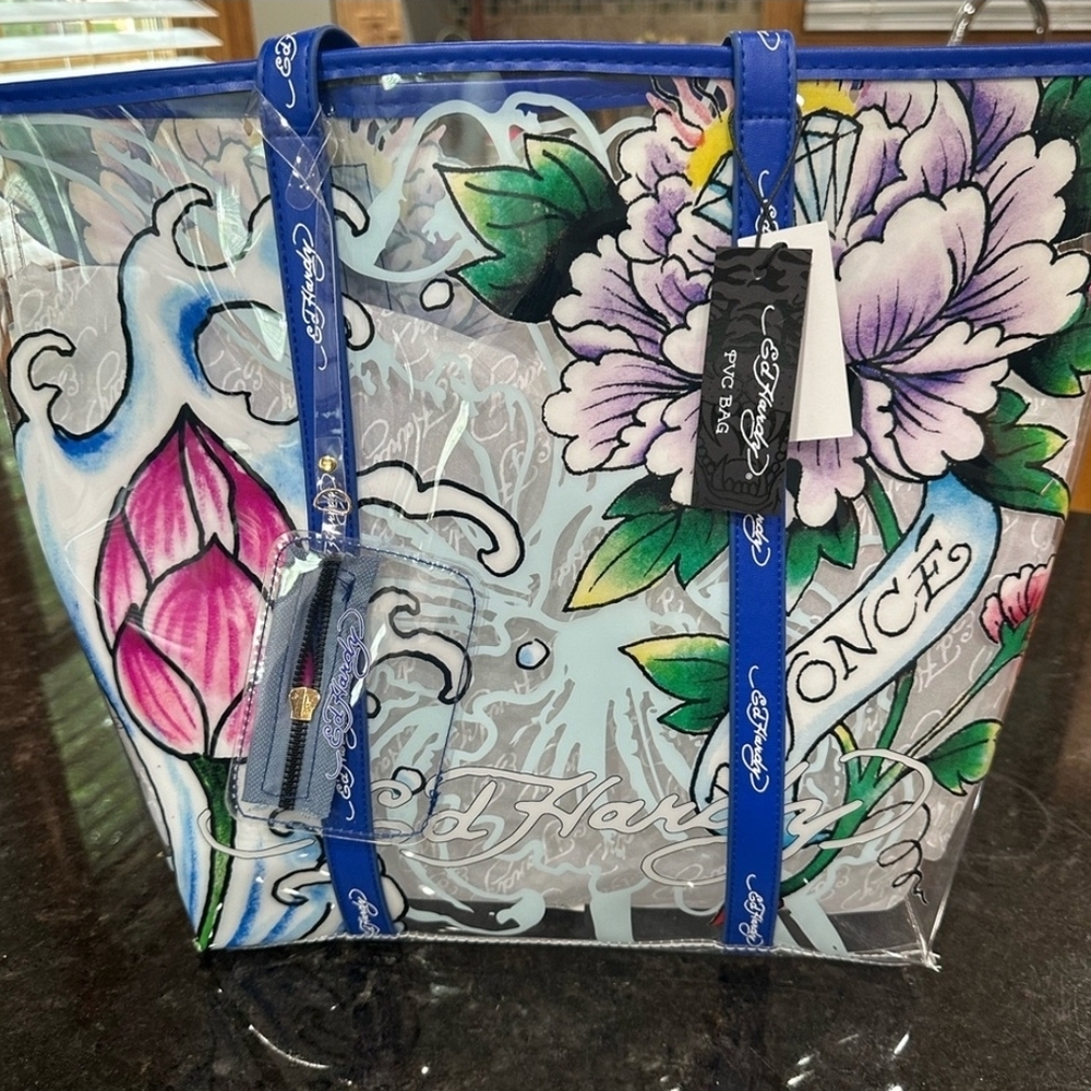 Ed Hardy Blue Floral Tote Bag